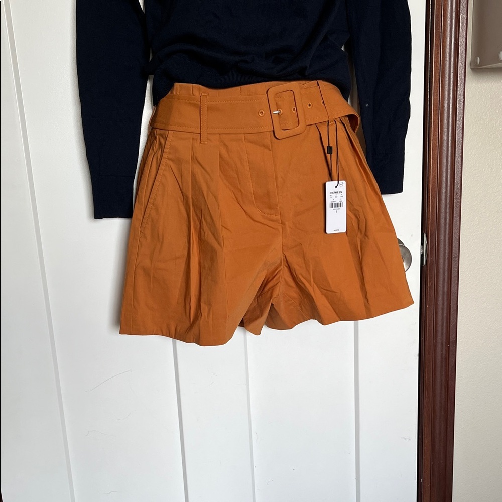 Express High Waist Orange Shorts with Belt